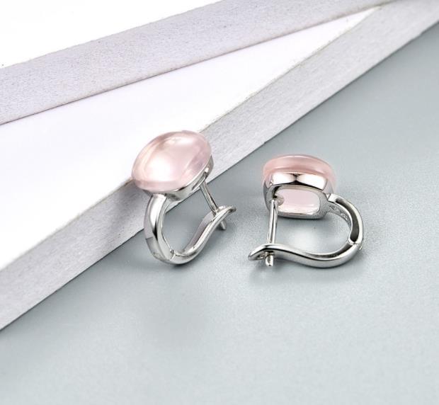 Boucles d'oreilles fantaisie en argent sterling 925 avec cristal rose clair