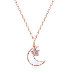 Collier en argent S925 étoile lune coquille bijoux chaîne cadeau fantaisie lune et étoile