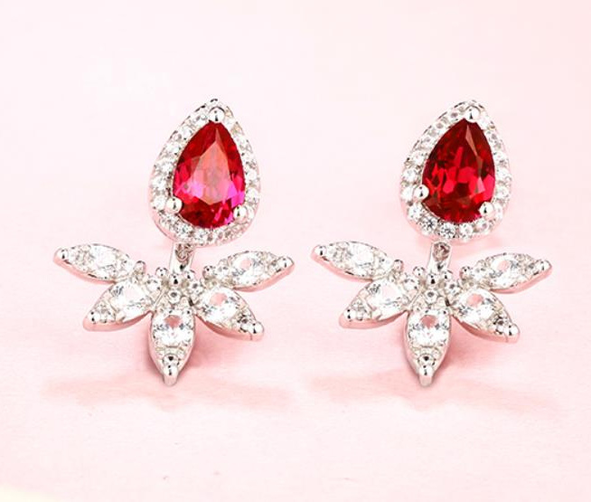 Boucles d'oreilles en rubis coupe poire Double Wear 925 Boucles d'oreilles romantiques Bijoux Cadeaux de la Saint-Valentin