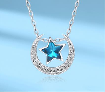 Le nouveau collier de diamants étoile à cinq branches 925 collier en argent sterling femme Zircon bleu