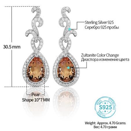 Boucles d'oreilles pour femme en argent sterling 925 plaqué or avec diamants bruns taillés en forme de poire