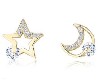 Boucles d'oreilles étoiles et lune en argent sterling 925 plaqué or de la série Night Sky