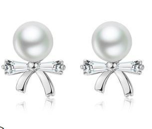 Boucles d'oreilles Bow Pearl Metal Boucles d'oreilles en argent sterling 925 plaqué or