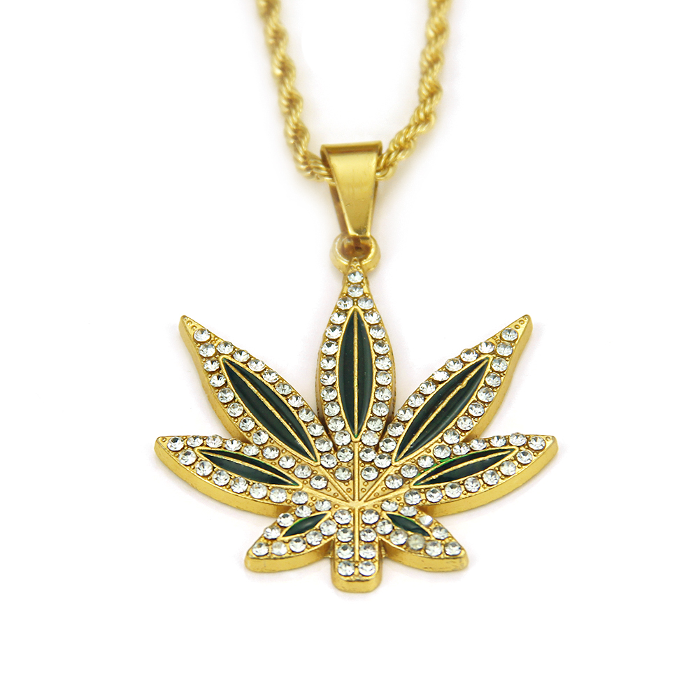 Collier pendentif feuille d'érable punk hip hop