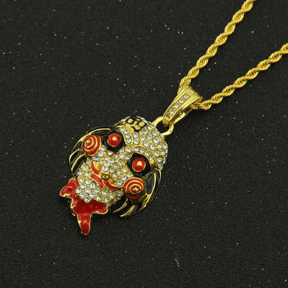 Collier Clown Hip Hop Incrusté d'un Pendentif en Cristal